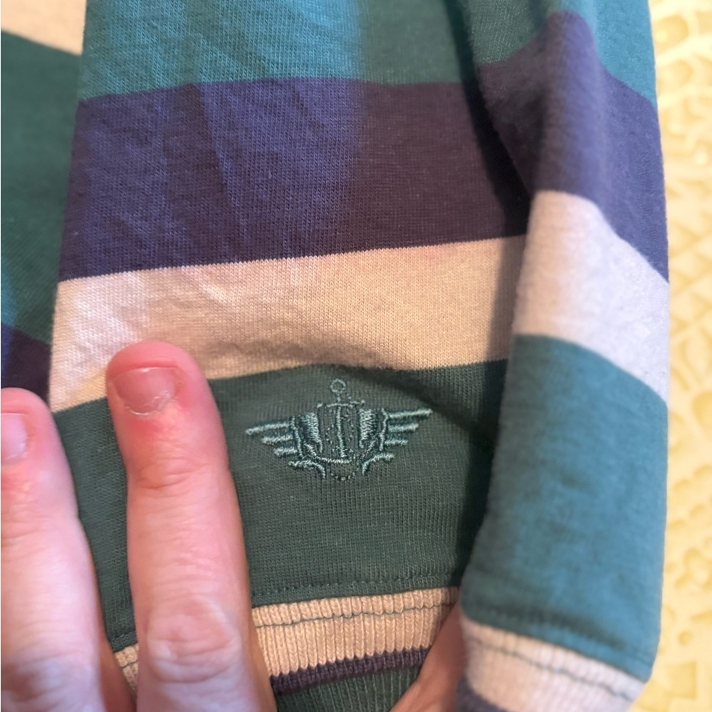 Vintage Dockers Green and Cream Striped Polo Shirt - Picture 10 of 10